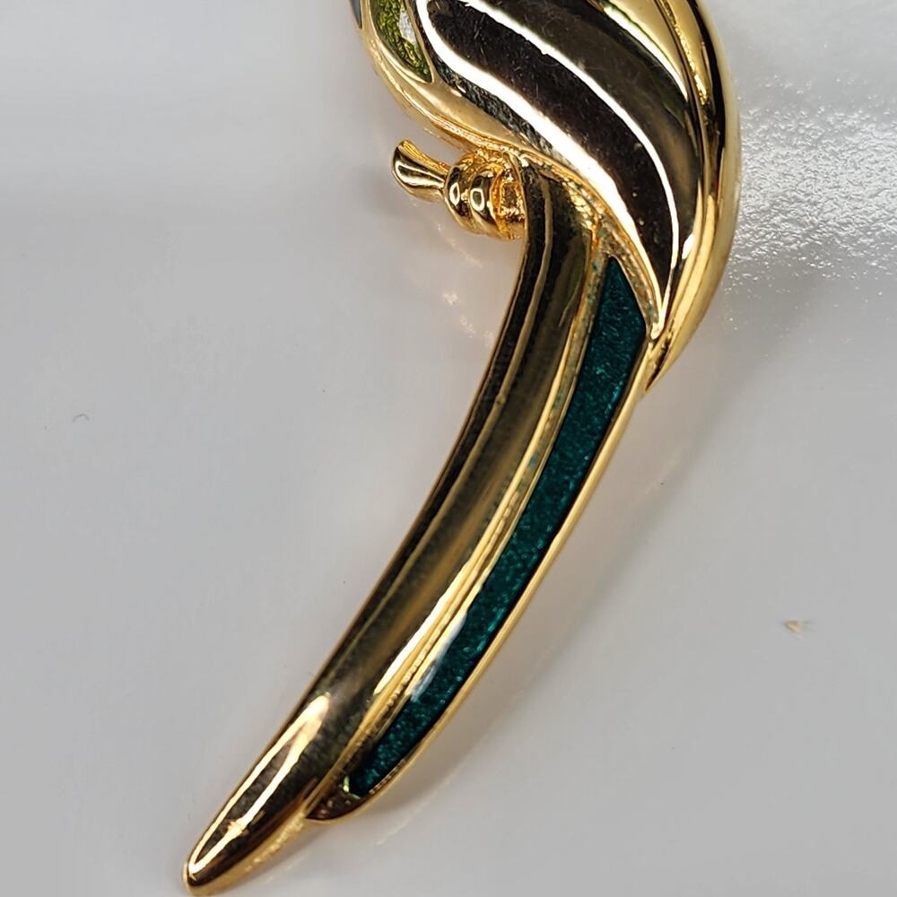 Liz Claiborne Parrot Bird Brooch Pin Signed 3” Gold Tone Green Enamel Vintage LC - Picture 4 of 10